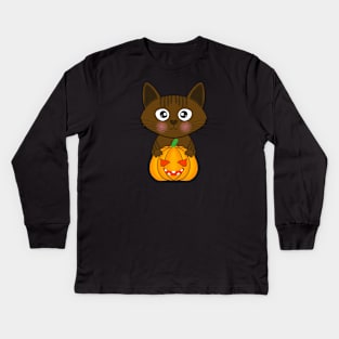 Halloween cute cat pumpkin Kids Long Sleeve T-Shirt